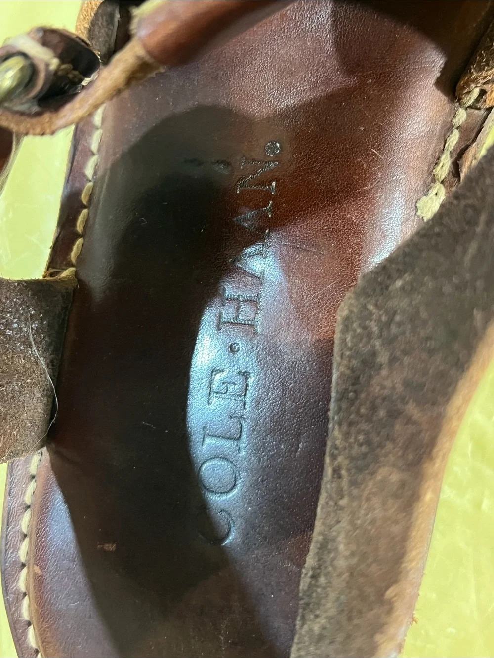 Cole Haan Brown Leather Woven Fisherman Sandals with Buckle A2